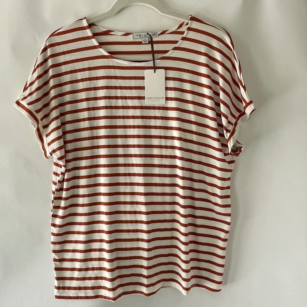 Dolman Sleeve Rust/White Striped Top